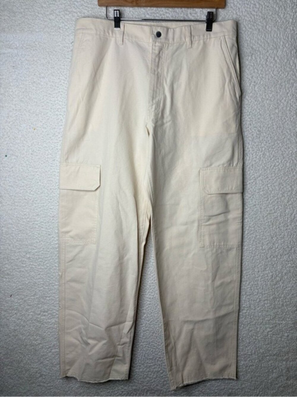 NWT OAS Mens Cream Ecru Tarp Canvas Cotton Cargo Pants 36x31 L LARGE